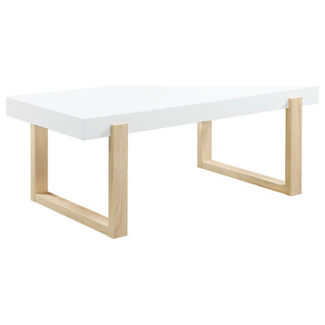 Pala Rectangular Coffee Table With Sled Base White High Gloss and Natural
