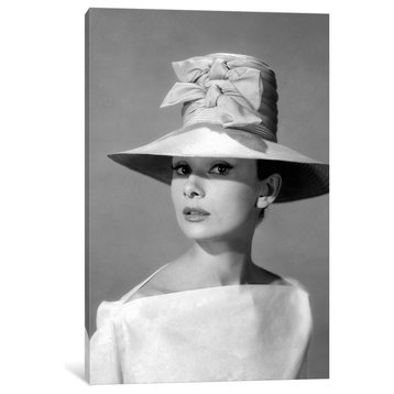 "Audrey Hepburn In A Tall Two-Bowed Hat" by Radio Days, Canvas Print, 18x12"
