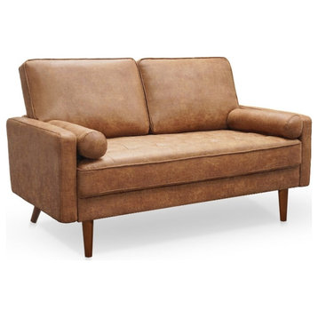 Pemberly Row 58" Upholstered Modern Fabric Loveseat in Brown