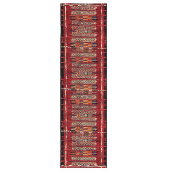 Marina Tribal Stripe Indoor/Outdoor Rug, Red, 1'11"x7'6"