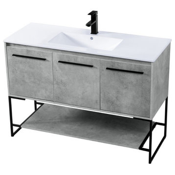 Elegant Decor Gerard 48" Single Porcelain Top Bathroom Vanity in Concrete Gray