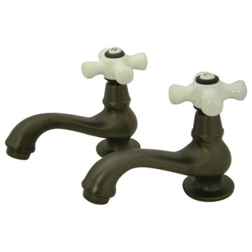 Kingston Brass Basin Faucet With Porcelain Cross Handle, Oil Rubbed Bronze