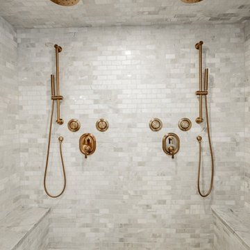 Luxury Double Shower in Carrara Marble Tile