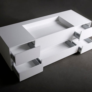 Solid Surface Bathroom Vanities and Wall Mounted Washbasins