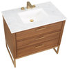 Markham 36" Single Bathroom Vanity Set, Walnut/Satin Brass, Marble Countertop