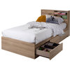 Contemporary Platform Bed, Wooden Frame With 3 Side Storage Drawers, Rustic Oak