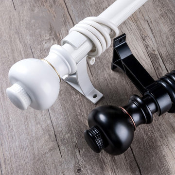 QYR67 1-1/8" Ivory Black Bronze Ball Finial Aluminum Alloy Single Double Curtain
