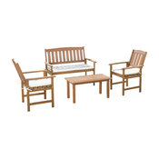 GDF Studio 4-Piece Shirley Outdoor Wood Chat With Cushions Set