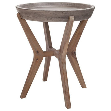 Round Concrete Top and Acacia Frame Accent Table in Waxed Concrete and Wood