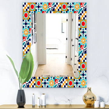 Designart Colorful Geometric Tiles Pattern Modern Frameless Wall Mirror, 28x40