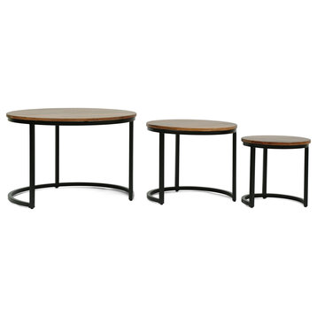 Tignall Modern Industrial Handcrafted Mango Wood Nested Tables (Set of 3)