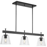 Progress Lighting - Saffert Collection 3-Light Matte Black Linear Island Chandelier Light - Embrace modern urban style with the Saffert linear chandelier. Clear glass shades punctuate a stoic, beam-style frame. Substantial scale and a bold form make a statement in dining rooms, kitchens and bar areas. Saffert is the perfect choice for new traditional, industrial and luxe interiors.