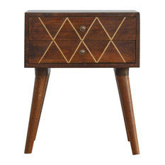2-Drawer Bedside Table With Gold Wiring, Chestnut and Brass