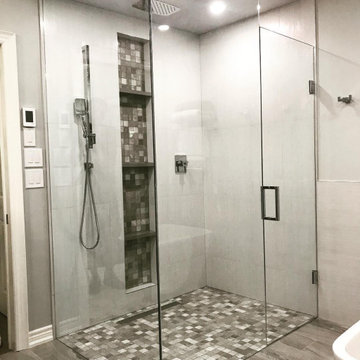 Frameless Glass Shower Enclosure — Mosaic Niche & Floor