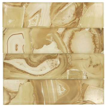 3"x12" Magical Forest Glossy Glass Tile, Cinnamon House Gold, Set of 15