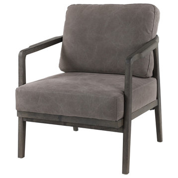 Solid Oak Gray Accent Arm Chair, Woven Rope Detail, Stonewashed Seat, 26"x34"