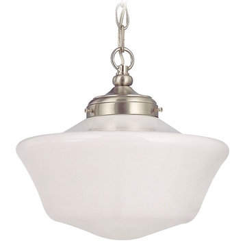 12-Inch Schoolhouse Pendant Light with Chain in Satin Nickel Finish