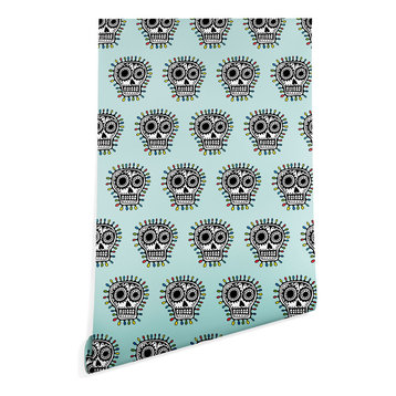 Deny Designs Andi Bird Sugar Skull Fun Aqua Wallpaper, Blue, 2'x10'