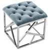 Tufted Bench/Ottoman With Gold Stainless Steel Geometric Frame, Sea Blue