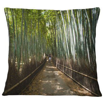 Wide Pathway in Bamboo Forest Forest Throw Pillow, 16"x16"