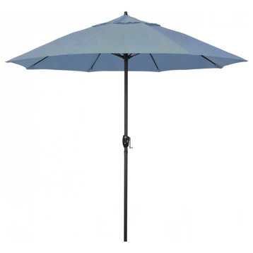 7.5' Patio Umbrella Bronze Pole Fiberglass Ribs Auto Tilt Sunbrella, Air Blue