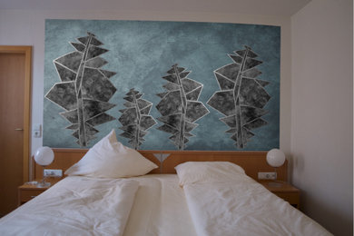 Foto de dormitorio moderno con papel pintado