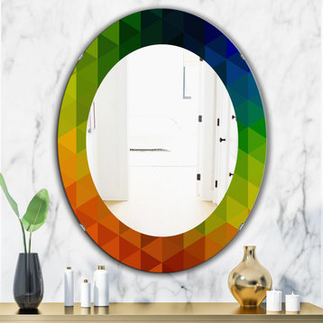 Designart Triangular Colourfields 20 Frameless Oval Or Round Wall Mirror, 24x36
