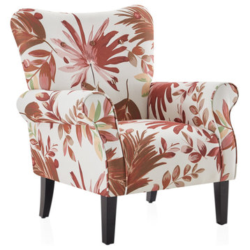 High Wingback Linen Armchair, Red Floral