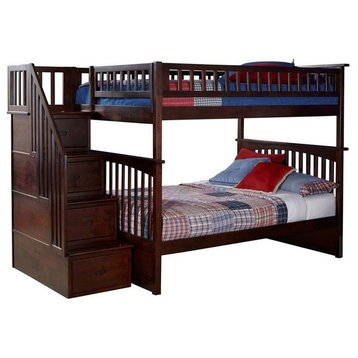 AFI Columbia Full Over Full Staircase Solid Wood Bunk Bed in Walnut