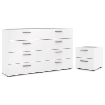 Home Square Engineered Wood White 2psc Double Dresser and Nightstand Bedroom Set