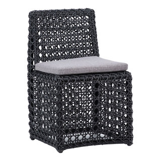 Maxine Indoor-Outdoor Woven Poly Rope Chair With Gray Cushion, Charcoal ...