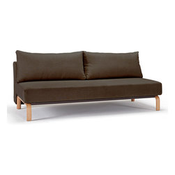 "Innovation" Sly Sleek Dark Khaki Sofa Bed / Lacquered Oak Legs - Sofas