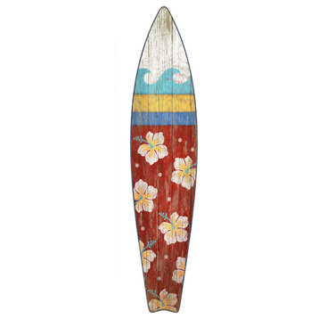 Vintage Hawaiian Flowers Surfboard Wall Decor