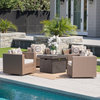 GDF Studio 5-Piece Venice Outdoor Chat Set With Wicker Club Chairs, Fire Pit, Brown