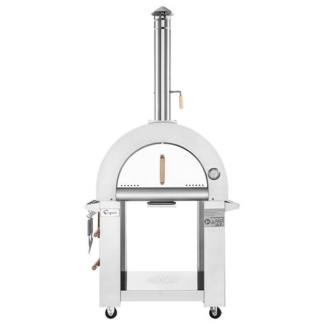 Outdoor Pizza Oven with Open Shelf and Wheels, Portable Wood Fired  Pizza Maker