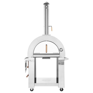 Outdoor Pizza Oven with Open Shelf and Wheels, Portable Wood Fired  Pizza Maker