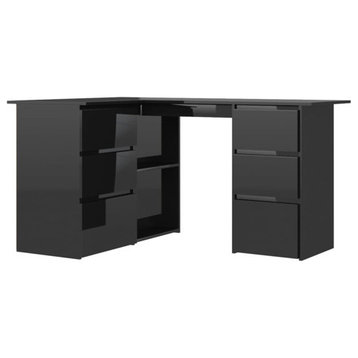 vidaXL Corner Desk Computer Desk Home Office High Gloss Black Engineered Wood
