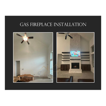 Gas Fireplace Installation with White Stone Finish