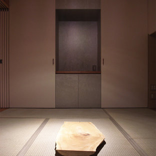 Esempio di un soggiorno moderno con pareti beige e pavimento in tatami