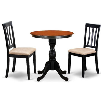ESAN3-BCH-C - Kitchen Table and 2 Slatted Back Dining Chairs - Black Finish