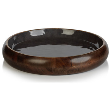 Nueva Mango Wood Round Platter, Dark Gray