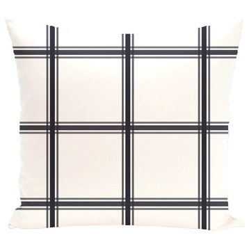 Windowpane Plaid Geometric Print Outdoor Pillow, Bewitching, 20"x20"
