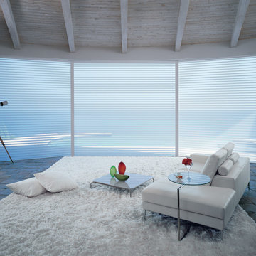 Contemporary White Living Room Custom Window Shadings by Hunter Douglas