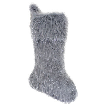 Decorative Faux Fur with Silver Lurex Thread Christmas Stocking, 16"x72", Grey