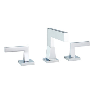 Crisp Widespread Faucet With Lever Handles and Drain, Polished Chrome