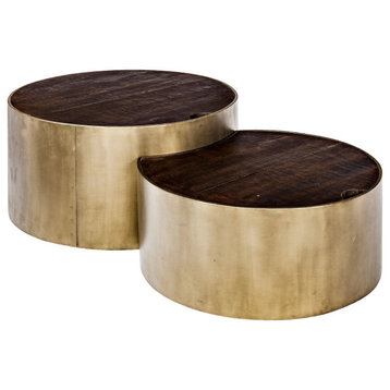 HomeRoots S/2 39.5" and 31.25" Round Wood Nesting Coffee Tables