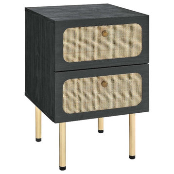 Modway Chaucer 2-Drawer Particleboard and Rattan Nightstand in Black