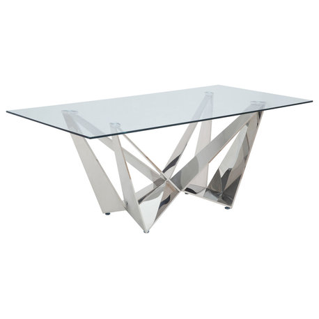 Dekel Dining Table, Clear Glass and Stainless Steel