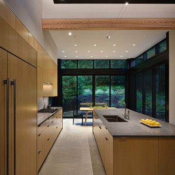 Kitchen Design Renovation Ash Wood Built In Waterfall Cement Island