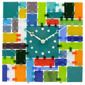 Rectangular "Fantasy" Wall Clock, Multi Color With Turquoise Dial
